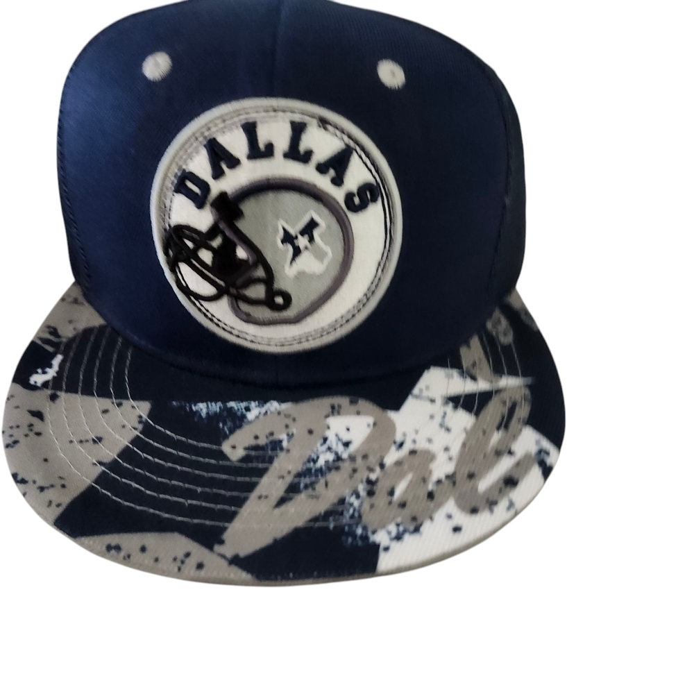 Men'sDallas Snapback Trucker Hat – Blue & Gray Mesh Cap w/ Embroidered Design - Picture 3 of 9